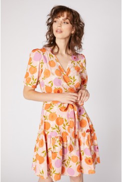 Summer Peach Wrap Dress